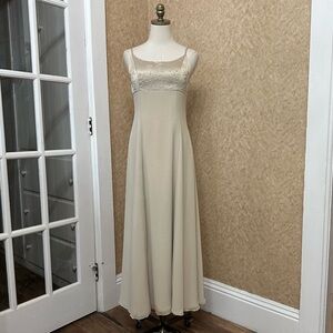 VTG y2k coquette beaded ethereal princess empire waist beige prom formal dress